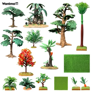 Wantmoin Živali Številke Igrača Nastavite,starodavna drevesa,rastline,Drevesa, kmečke hiše model postavitev vrt pokrajina pokrajina miniature za kmetije