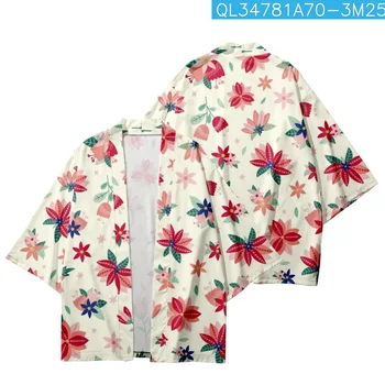 Risanka Cvet Natisnjeni Kimono Plaža Hlače Jopico Poletje Priložnostne Svoboden Nekaj Žensk, Moških Haori Yukata Ulične
