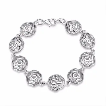 Lekani Žensk Fine Nakit 925 žig srebrna barva Rose Cvet, Čar 19 cm Verige Zapestnice Bangles Pulseiras De Prata