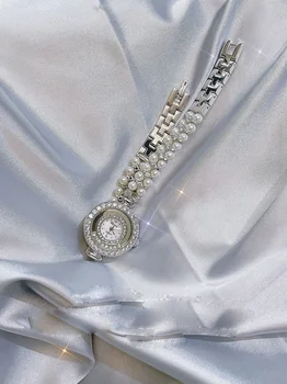 Mala srebrna gledal majhne okrogle izbiranje Naravnih sladkovodnih biserov zapestnica top high-end moda za ženske Gledajo