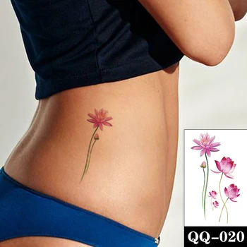 Lotus Nepremočljiva Začasni Tattoo Nalepke Roza Cvetnih listov Rastlin Design Ponaredek Tetovaže Flash Tatoos Strani Pasu Body Art za Ženske Dekle