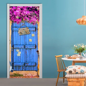 Samolepilni Vrata Nalepke mediteranskem Slogu 3D Rose Modra Vrata Ozadje 3D Vrata Zidana Restavracijo, Jedilnico, PVC Vrata, Plakat