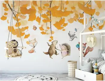 XUE SU Meri, velika zidana ozadje Skandinavski slog ginkgo leaf cartoon živali otroški sobi v ozadju stene