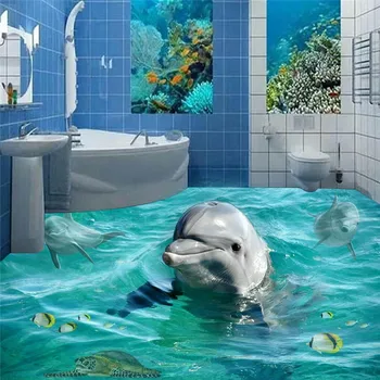 beibehang po Meri Foto Tla freske Ozadje-3D Stereoskopski Dolphin Ocean Kopalnica Freske PVC samolepilne stensko slikarstvo