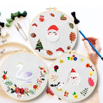 Božič DIY Vezenje Komplet za Začetnike Bambusa Hoop Navzkrižno Šiv Needlework Šivanje Orodje Umetnostne Obrti