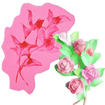 Romantični Rose Šopek Torto Plesni DIY Poroko Fondat Torta Dekoraterstvo Orodja Dekoracijo Rose z Listi Tekoče Plesni Peko Orodja