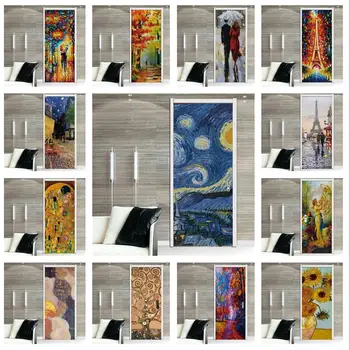 Oljna slika, Vrata, 3D Nalepke, Samolepilne Tapete Za Veranda Dnevna Soba Dekoracijo Zidana Notranja Vrata Pokrov Home Design Art