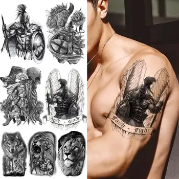 Črni Vitez Krila Začasne Tetovaže Za Moške Fantje Realne Lev Volk Gozd Lobanje Fake Fake Tattoo Nalepke Telo Roko Tatoos DIY