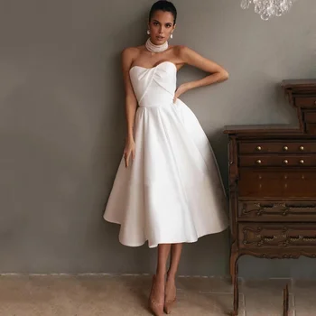 2022 Preprost Saten Kratko Poročno Obleko Bele Plus Velikost Ljubica Poročne Obleke Koleno Dolžina Poroka Oblek vestidos de novia