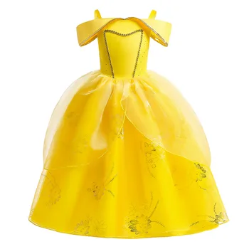 Špageti Trak YellowGirls Večer Stranka Obleko Elegantno Princesa Obleko Cvetje Otroci Poročno Obleko 2022 Poletje Otroci Oblačila