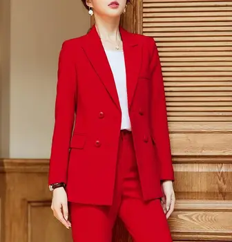 Hlače Obleka Ženske 2020 Urad Ženske Nositi Poslovnih Formalno Delo Elegantno Dvojno Zapenjanje Jopič Dva Kosa Iz Pantsuits Plus Velikost