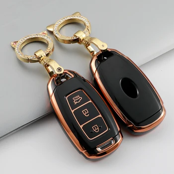TPU Zlato Robu Avto Smart Key Primeru Zajema Vrečko za Hyundai Azera Naglas i30 Ix35TM Hridina Santa Fe Lupini Imetnik Keychain Zaščitnik