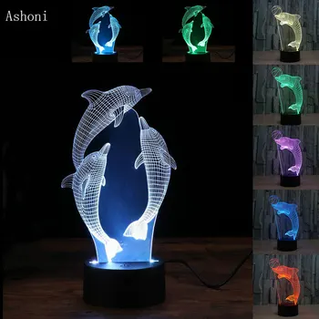 3D Dolphin Lučka 7 Barvni Led Nočne Luči Dotik Led USB Tabela Otroška Spalna Nočna Soba Dekoracijo Darilo za Otroke