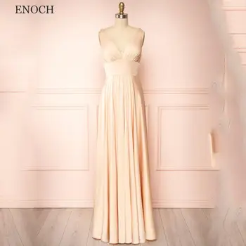 ENOCH Eleganten V-izrez A-Line Formalno Večerne Obleke 2023 brez Rokavov Odpri Nazaj Zadrgo Prom Obleke Dolžina Tal Oblačilih, De Soirée