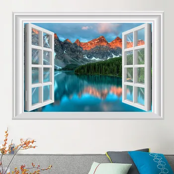 Po meri ponaredek windows 3D pokrajino stenske nalepke za dnevno sobo, spalnica ozadju dekoracijo sten nalepke dormitorij samolepilne w