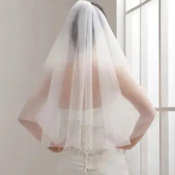 Poročne Veils Dve Plasti Brezplačno Velikost Belo Slonokoščene Tila, ki je Na Zalogi Poroko Veils z Glavnik Najnovejše Poroka Opremo