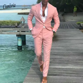 2020 plaži moških priložnostne obleko roza ženin je nosil poletne obleke za poroko, maturantski ples slim fit najboljši moški 2 kosa moški kostum homme terno