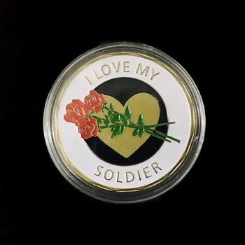U.S. ARMY Pogumen Izziv Značko I LOVE MY VOJAK Pisno Sveže Cvetje Ljubezen Srce Zbirajo Ameriški Vojaški Spominski Kovanec