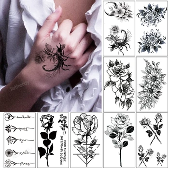 Začasni Tattoo Nalepke Ženski Nepremočljiva Black Rose Cvet Roko Seksi Lažno Nalepko, Body Art, Mala Tetovaže Ženske, Dekleta Lepota