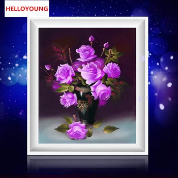 DIY Diamanti Vezenje Purple Rose Vaza Magic Cube Krog Diamond Slikarstvo Navzkrižno Šiv Kompleti Diamond Mozaik Doma Dekor