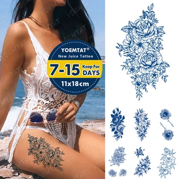 Sok Črnilo Tetovaže Body Art Trajne Nepremočljiva Začasni Tattoo Nalepke Rose Peony Cvetje Tattoo Roko Ponaredek Sončnično Tatto Ženske