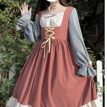 Oven Lolita Obleke Japonski Klasični Slog, Ki Je Luč Rokav Preplete Visoko Pasu Vezna Slim Princess Bubble Obleko Plus Velikost 2022