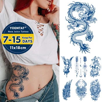 Pol-Stalna Zeliščni Trajno Črnilo Nepremočljiva Začasni Tattoo Nalepke Kitajski Zmaj Kupid Krilo Flash Tatto Body Art Ponaredek Tattoo