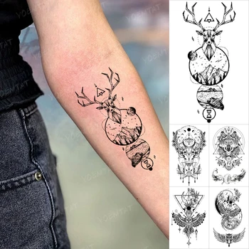 Nepremočljiva Začasni Tattoo Nalepke Jelena Sova Phoenix Volk Živali Gorskih Flash Tattoo, Ženska, Človek Body Art Ponaredek Tatto Trobenta Roko
