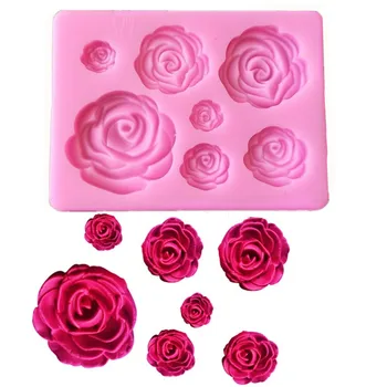 7 mrežo Rose Cvetje Oblikovan Fondat Silikonsko Plesni Obrti Čokolada Peko Plesni Torta Dekoraterstvo Orodja kuhinja Pecivo Orodje