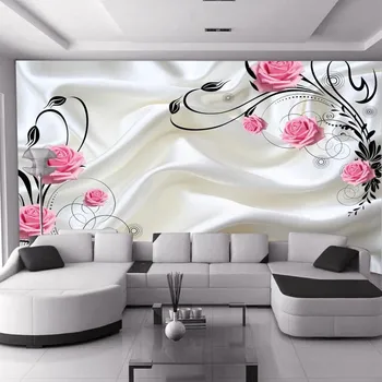 5D ozadje ozadje TV ozadju stene barvanje svile rožnate vrtnice lepo poroko soba preprost cvet vinske trte dnevna soba