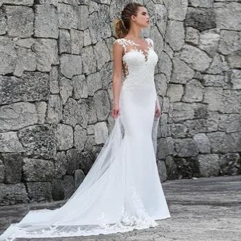 WAJY morska deklica Poročne Obleke Turčija 2020 Čipke Appliques Poročne obleke po Meri Izdelan Poročni Obleki vestidos de noiva Plus velikost