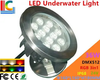 DMX512 3 Kanal 36W RGB 3in1 LED Podvodna Luč 24V Podvodni Žaromet IP68 iz nerjavečega jekla Nepremočljiva Ribnik Lučka 8PCs/Veliko