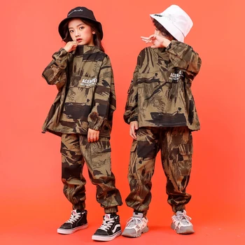 Otroški Hip-Hop Oblačila Prikrivanje Dolgo Oplaščeni Hiphop Obleko Dekleta Vojaške Uniforme Fantje Jazz Ulični Ples Obleke DQS8047
