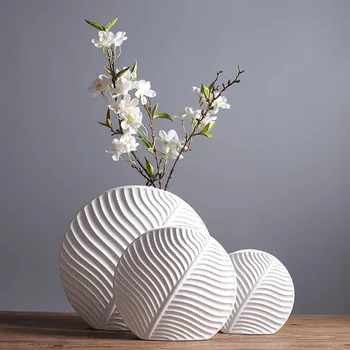 Nordijska listi za dekoracijo doma mehko dekoracijo preprosto belo keramično vazo sodobno obrt dekoracijo