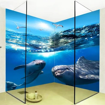 Po meri Moralno Ozadje HD Podvodni Svet Dolphin 3D Stereo Kopalnica Zidana Ozadje PVC Samolepilne Nepremočljiva Stenske Nalepke