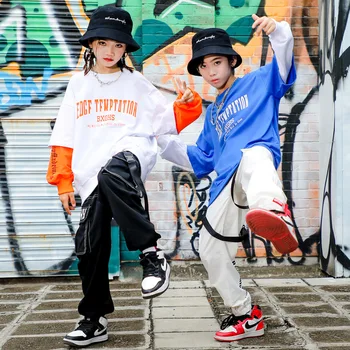 Otrok Kul Kpop Obleko Obleke za Dekle, Fant 2 Ton Prevelik Majica Vrh Ulične Taktično Tovora Hlače Hip Hop Ples Kostum