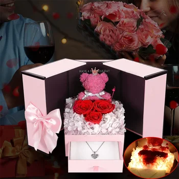 Večno, Večno Cvetov Rose Cvet Darilo Polje Držalo za Nakit Embalaža Škatle za Poroke, Božič, Rojstni dan, Valentinovo, Darila