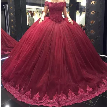 2020 Burgundija Žogo Obleke Poročne Obleke Kratek Čipke, Trakovi Off Ramenski Princesa Poročno Obleko Plus Velikost vestidos de novia