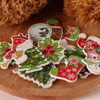 50pcs / Veliko Mešanih Risanka Božič Tiskanje Leseni Gumbi Ročno Tiskane DIY Za Obrt Christmas Šivanje Dekorativni Dodatki
