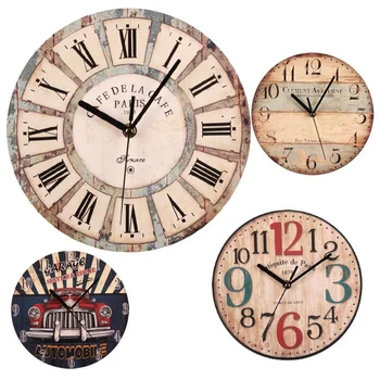Retro Vintage lesena ura 23 CM Dekorativni Letnik Ročno izdelane Lesene Stenske Ure