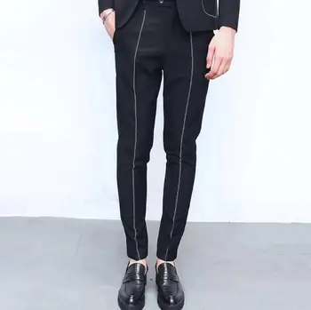Moške črne joker obleko hlače formalno obrabe za delo trend slim 9 hlače korejski priložnostne lase stilist hlače