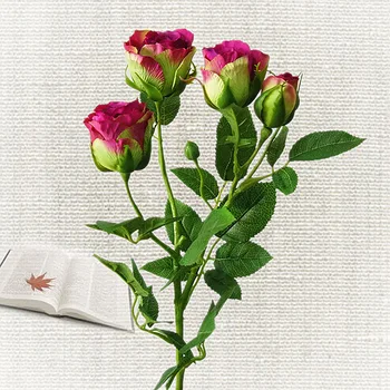5Pcs ena Podružnica 4 Glave Rosebuds Ponaredek Cvetje za Dekoracijo Doma Fotografija Rekviziti Poroko Cvet Steno Vrtnice Cvetovi Venec