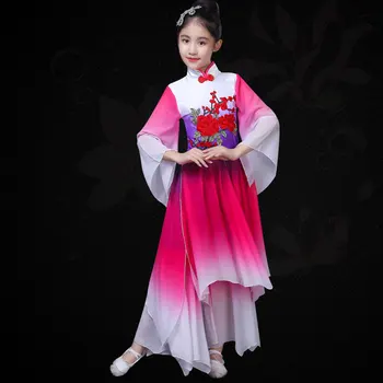 Otrok hanfu klasične yangko plesne kostume dekleta elegantno Kitajski fan plesna predstava, oblačila za otroke plesne kostume