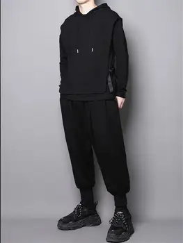 Moške nova klasična temna osebnost strani sponke traku design, urban mladi modni priložnostne ohlapen pulover s kapuco velikost