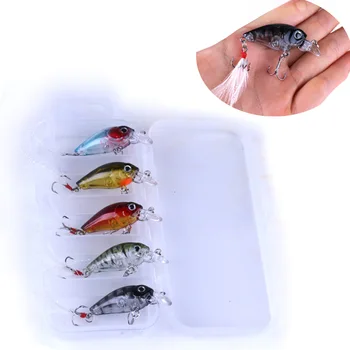 5pcs/box Trde Plastike Fishing Lure Komplet Umetnih Majhne Ročice Vabe, S Kljuke 4 cm 3.4 g 3D Oči Ribolov Wobblers V Polje