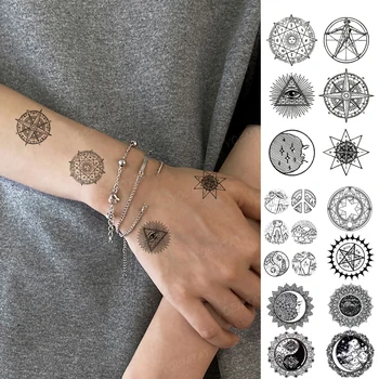 Prenos Nepremočljiva Začasni Tattoo Nalepke Geometrijske Linije Oči Kompas Yin Yang Flash Tatto Ženske, Moški, Otroci Body Art Ponaredek Tattoo