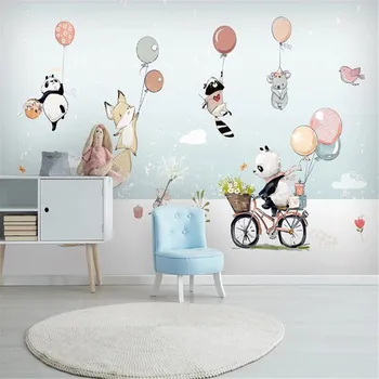 Mlofi ozadje po meri steno pokrivna luštna 3D cartoon živali vroč zrak balon, otroška soba ozadju stensko slikarstvo