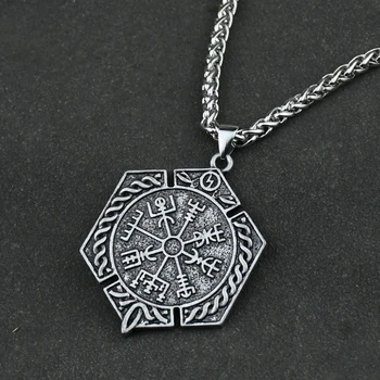 Norse Viking Vegviser Runic Kompas Ogrlico, Obesek, Odin Simbol Runic Rune Amulet nakit