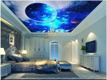 Po meri foto ozadja, 3d stropne tapete za stene, 3 d modra zvezdnato nebo vesolje zenit stropne freske na steni papirjev doma dekor
