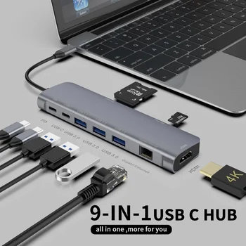 USB C Razširitveno Postajo 9 V 1 Hub kartica z 4K HDMI 3port USB3.0 100W PD Hitro Polnjenje SD TF Card Reader za Prenosni računalnik Macbook